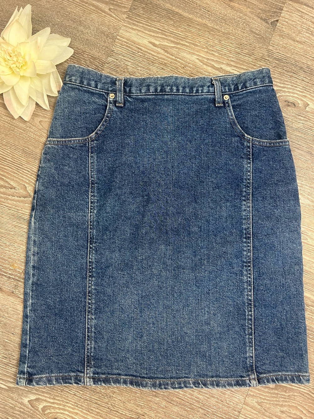 French Dressing Blue Denim Pencil Skirt Size 10 Classic Stretch Jean Skirt